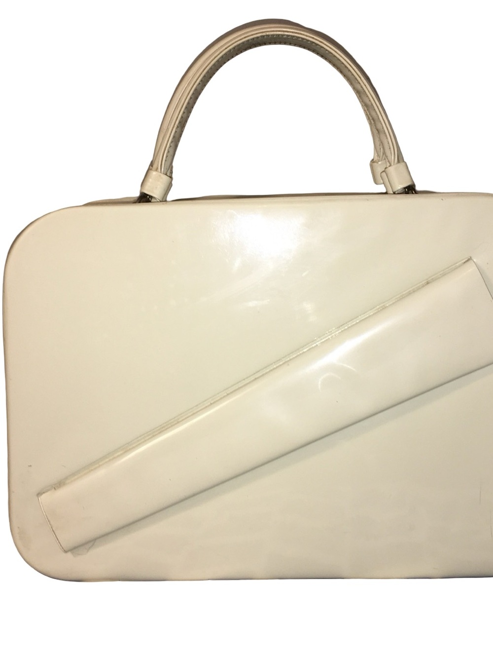Women's 1950’s Vintage Cream Patent Leather Top-Handle Bag